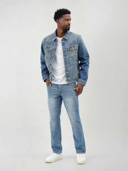 True Religion Men Blue Solid Straight Fit SN Ricky Jeans