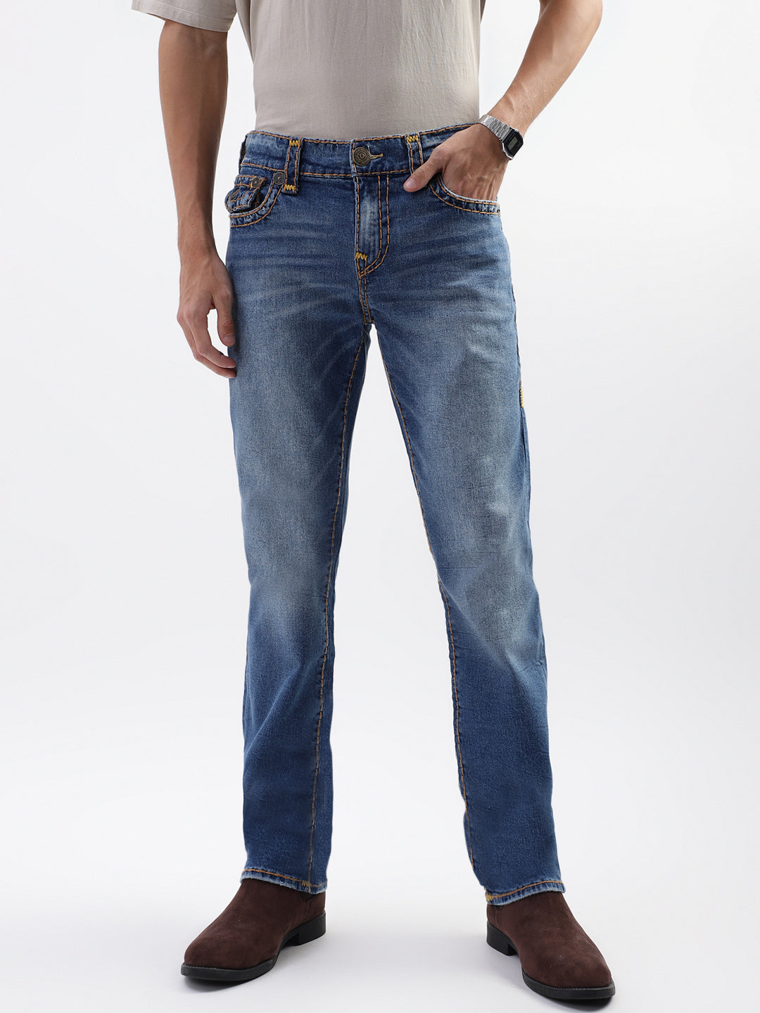 Men super t ricky straight fit medium wash jeans