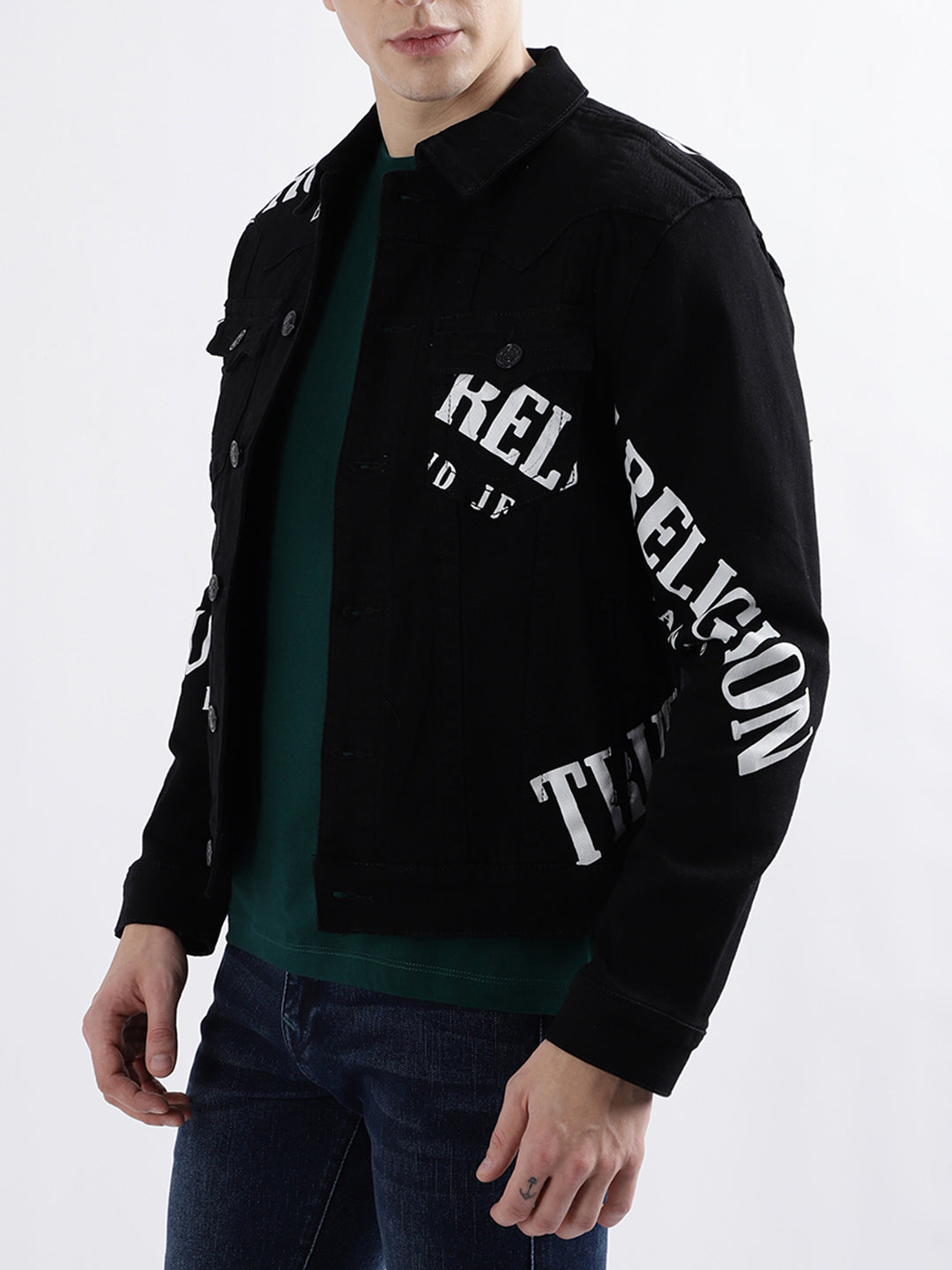 Men black printed full sleeves collar jacket