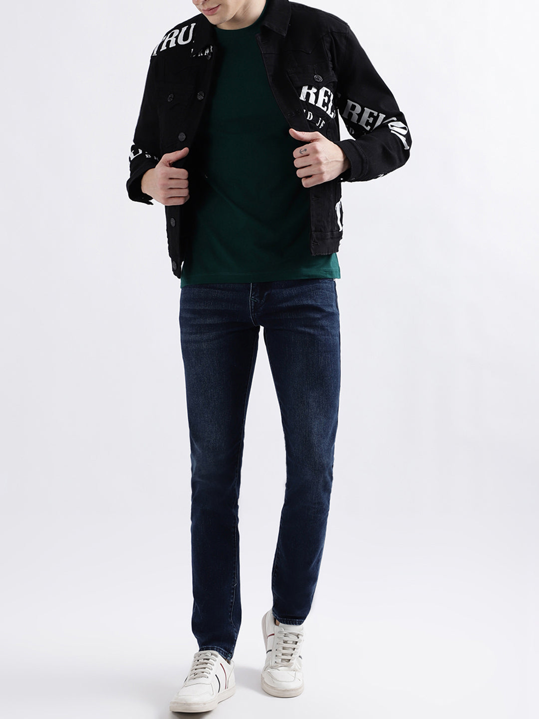 Men black printed full sleeves collar jacket