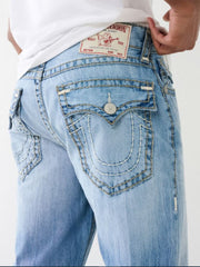 True Religion Men Super T Bobby Straight Oversized Fit Light Wash Jeans
