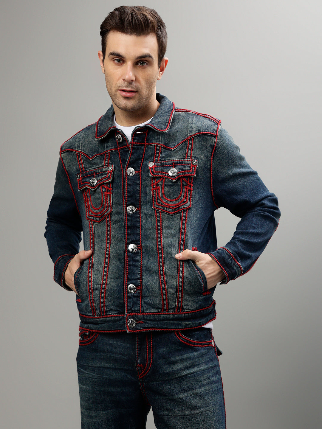 True Religion Men Solid Shirt Collar Full Sleeves Jacket