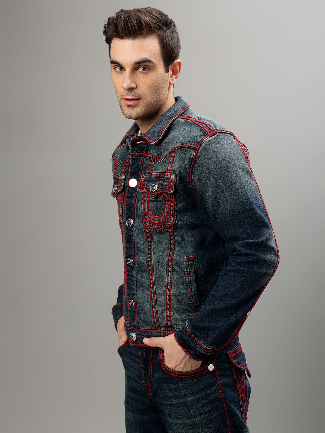 True Religion Men Solid Shirt Collar Full Sleeves Jacket