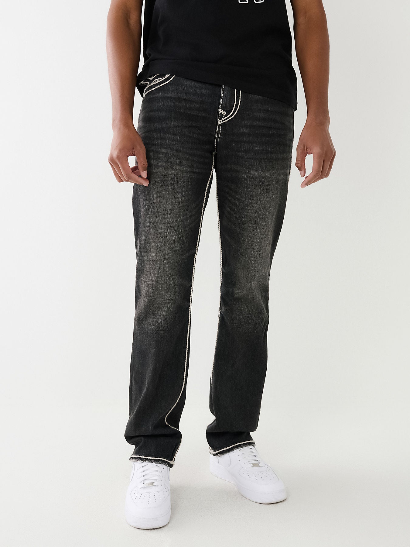 Men rope stitch ricky straight fit mid rise jeans