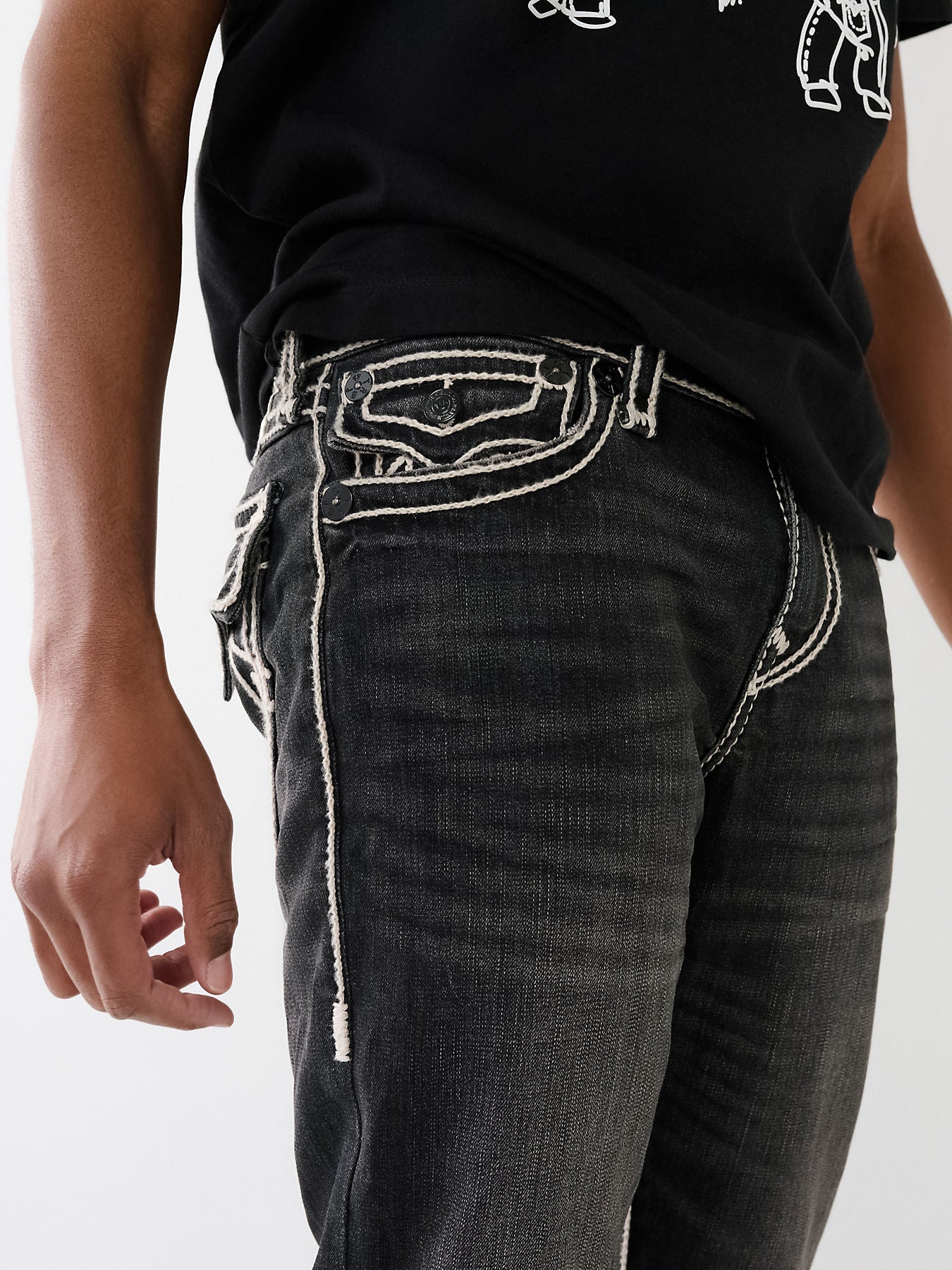 Men rope stitch ricky straight fit mid rise jeans
