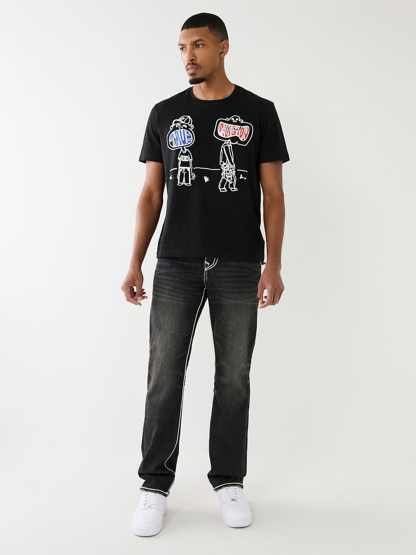 Men rope stitch ricky straight fit mid rise jeans
