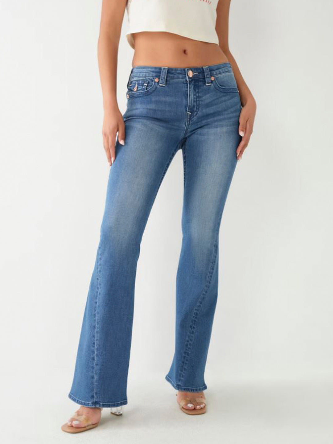 True Religion Women Blue Washed Flare Fit Jeans