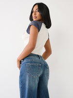 True Religion Women Blue Mid-Rise Wide Leg Jeans
