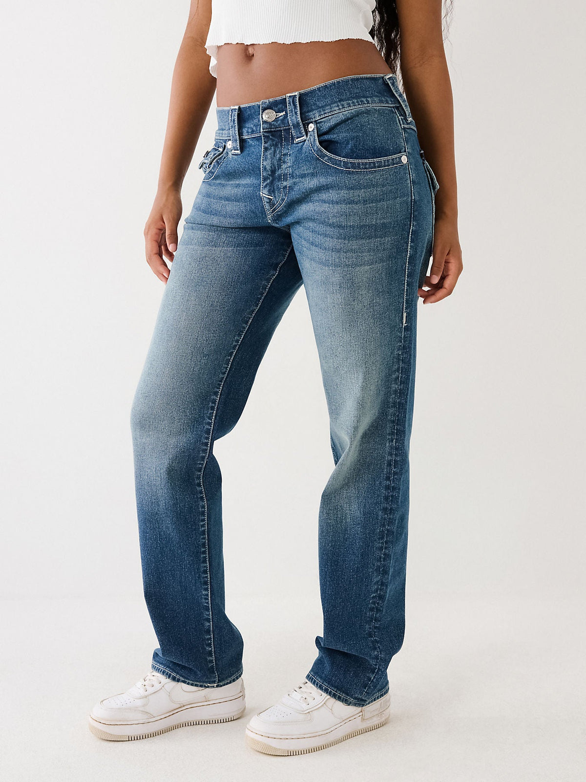 True Religion Women Blue Mid-Rise Straight Fit Jeans