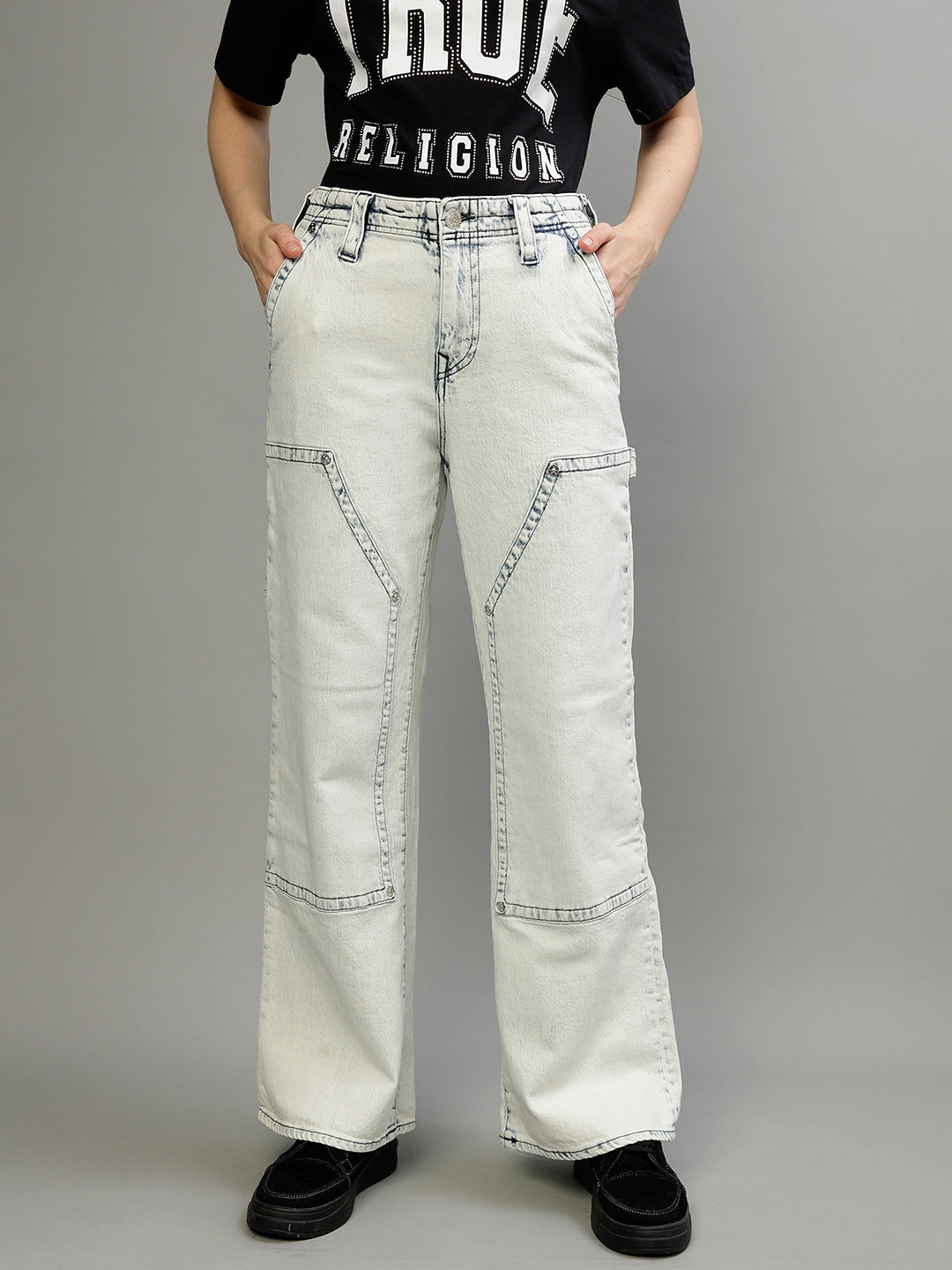 True Religion Women Solid Flared Jeans