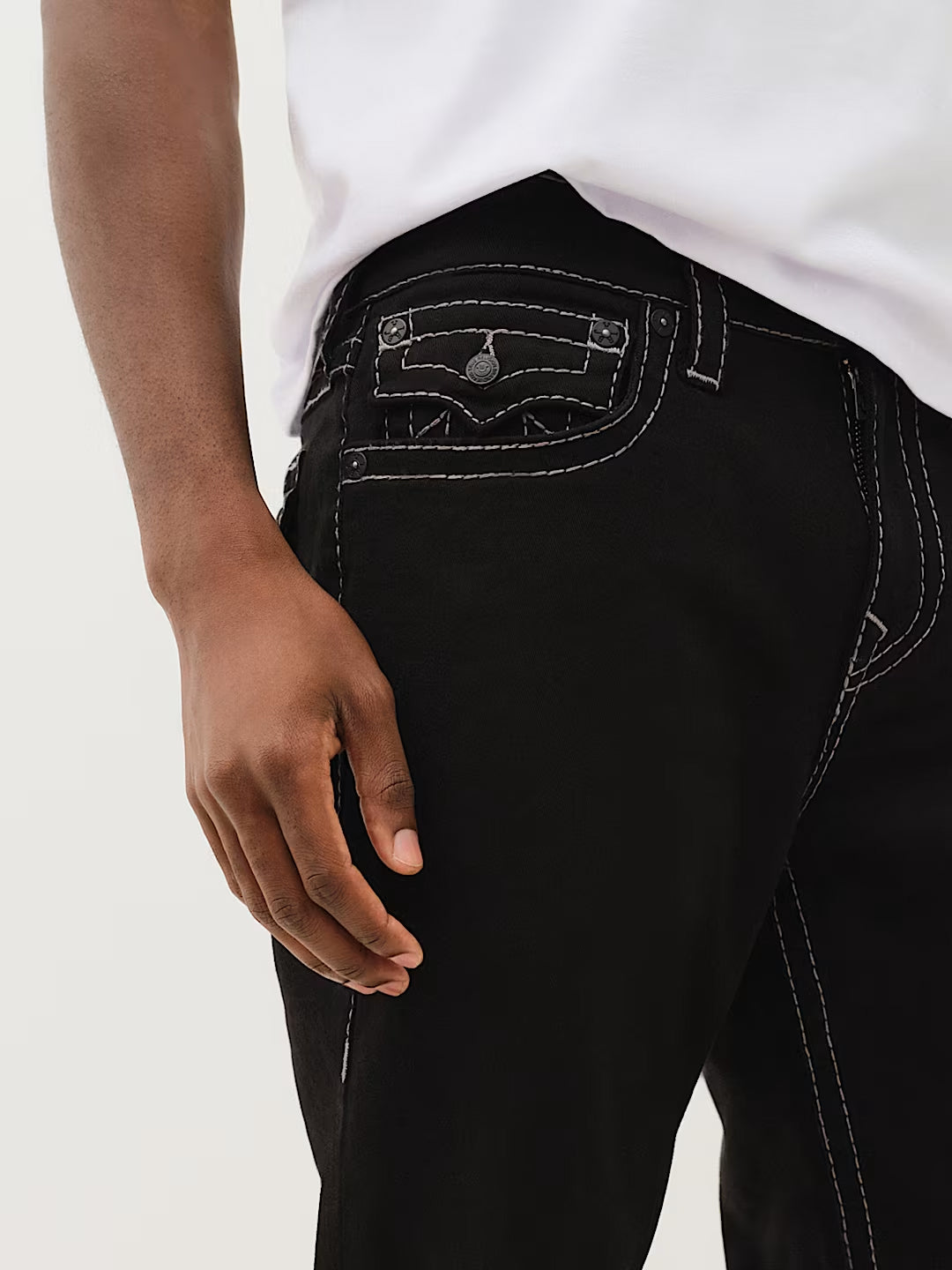 TRUE RELIGION Men Black Ricky Big T Straight Fit Jeans