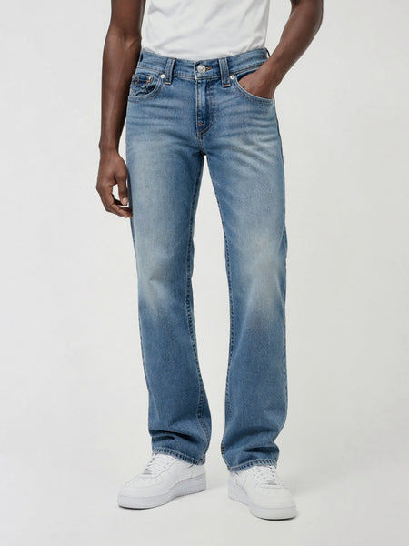 True Religion Men Blue Solid Straight Fit SN Ricky Jeans