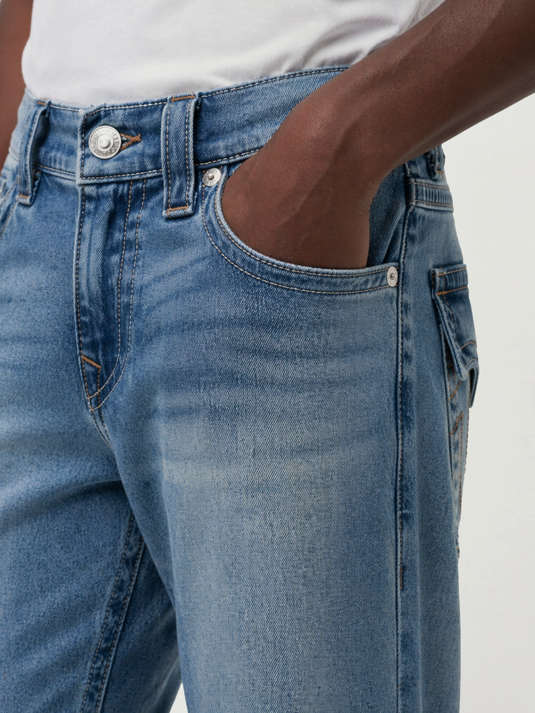 True Religion Blue Cotton Solid Men Jeans