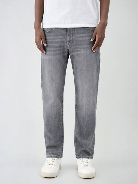 True Religion Men Grey Solid Straight Fit SN Ricky Jeans