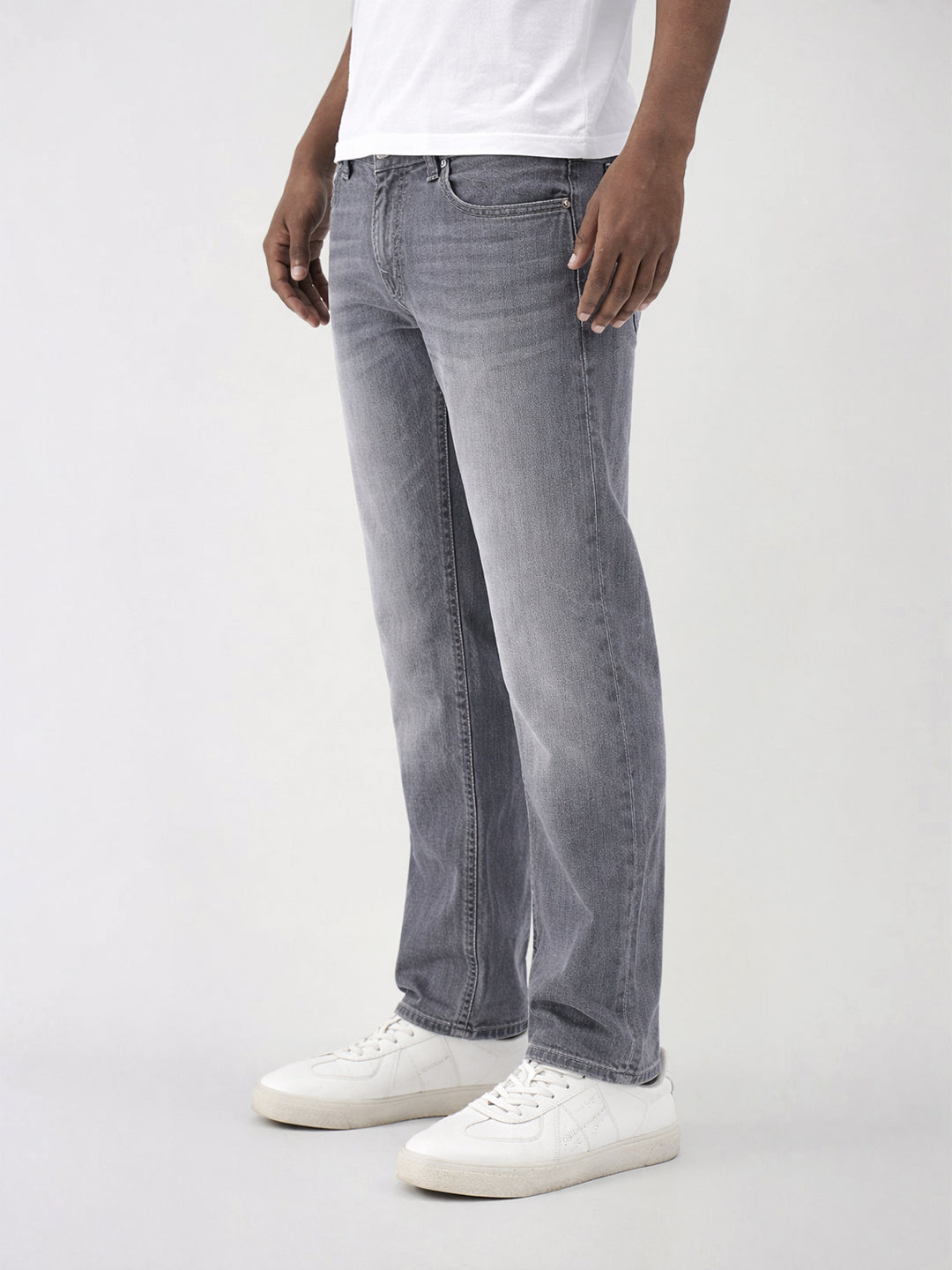 True Religion Men Grey Solid Straight Fit SN Ricky Jeans