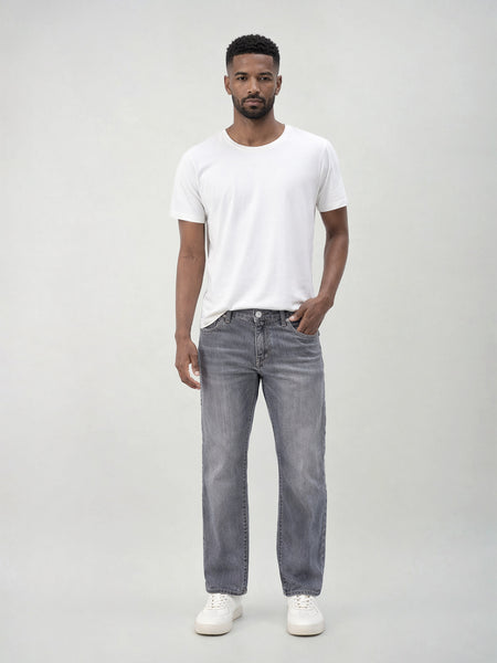 True Religion Men Grey Solid Straight Fit SN Ricky Jeans